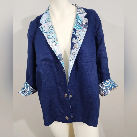 100% Linen Reversible Chicos lightweight paisley blazer - Picture 6 of 8